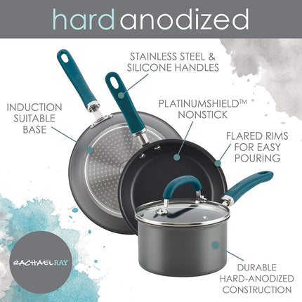 Rachael Ray Create Delicious Deep Hard Anodized Nonstick Frying Pan/Fry Pan/Hard Anodized Skillet - 10.25 Inch, Gray
