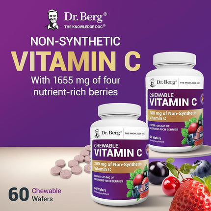 Dr. Berg's Vitamin C Complex Whole Food (60 Chewable) 100% Natural Vitamin C from Just 4 Berries, Non-GMO