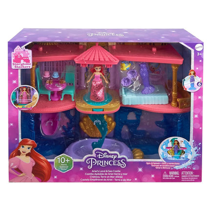 Mattel Disney Princess Ariel's Land & Sea Castle, Includes Ariel Doll with Red Hair and Colour-Changing Mermaid Fin, Flounder Pet, Pool, 10 Doll Accessories, Toys for Ages 3 and Up, Playset, HLW95