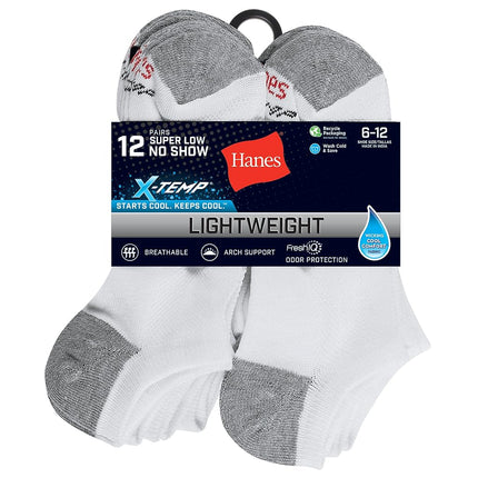 Hanes Men's, X-Temp Lightweight Socks, Low Cut and No Show, 12-Pack Casual, White/Opulent Garden, 37.5-46 EU (Pack of 12)