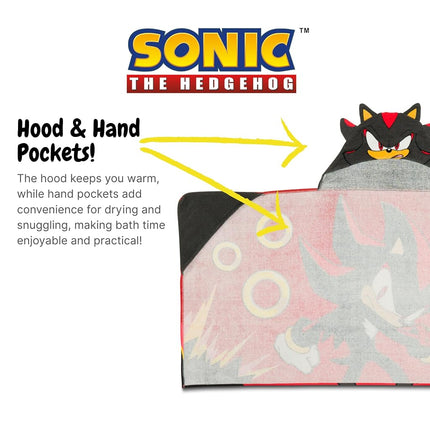 Sonic Shadow The Hedgehog Anime Kids Super Soft Bath/Pool/Beach Soft Cotton Terry Hooded Towel Wrap, 24 in x 50 in, Mario & Luigi, (100% Officially Licensed Product) By Franco