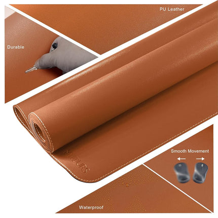Mydours PU Leather Desk Pad, Dual-Sided Computer Mouse Pad, 140x70cm Large Desk Mats on The Top of Desks, Waterproof Desk Mat Protector for Office and Home Work (Brown)