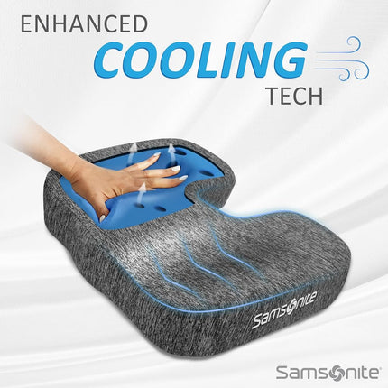 Samsonite Gel Infused Seat Cushion – Ergonomic Cushion for Office Chair, Tailbone Pressure Pad, Coccyx Support for Sciatica, Memory Foam Seat for Car, Desk, or Gaming Chair Use, Grey