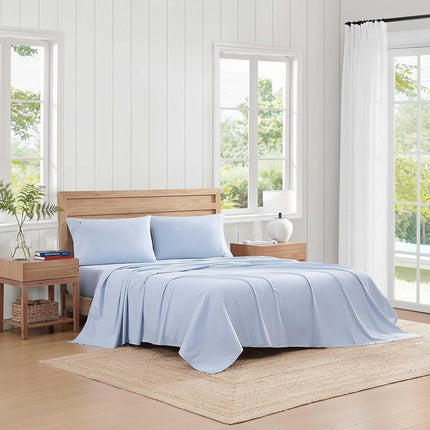 Tommy Hilfiger - Sheet Set, Cotton Percale Bedding with Matching Pillowcases, Crisp & Cool, Solid Home Essentials (Blue, Queen)