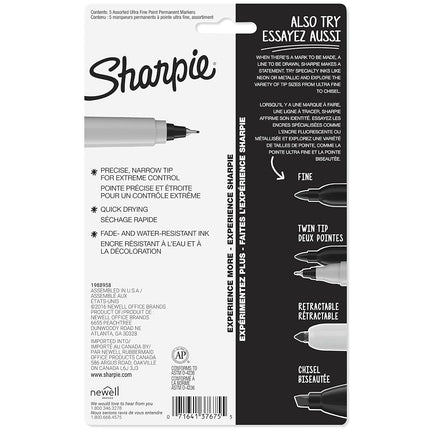 Sanford Sharpie Ultra Fine Point Permanent Markers 5/Pkg-Red, Blue, Green & 2 Black,Packof1,