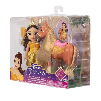 Disney Princess Belle Doll and Phillipe Petite Gift Set, 6” / 15cm Tall Belle in Iconic Yellow Dress, Hair Brush Included for Added Play, Ideal For Ages 3+