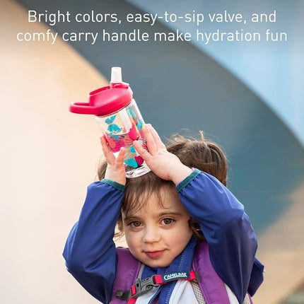 Botella de agua CamelBak eddy+ de 14 oz para niños con Tritan Renew – Tapa con popote, a prueba de fugas cuando está cerrada, Dinorama