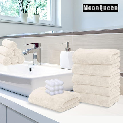 MOONQUEEN 18 Pack Premium Hand Towels - Quick Drying Microfiber Coral Velvet Highly Absorbent Multipurpose Use as Hotel, Bathroom, Shower, Spa, Towel 16 x 28 inches (Cream) Hand Towels - 18 Pack