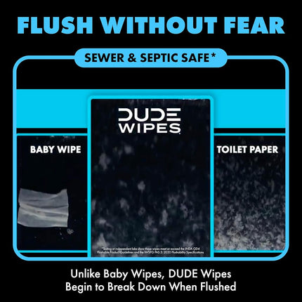 DUDE Wipes Flushable Wet Wipes 30 Wipes, Individually Wrapped for Travel, Unscented Wet Wipes with Vitamin-E & Aloe, Septic and Sewer Safe