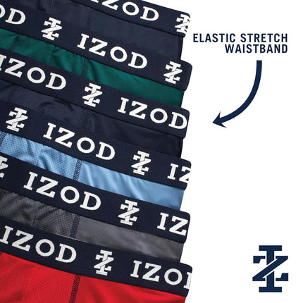 IZOD Mens Boxer Briefs - 6 Pack Ultra Soft Stretch Performance Mens Underwear Boxers with No Fly Contour Pouch, 6" Inseam, Pompeian Red/Navy Blazer/Grey/Green/Coronet Blue, Large