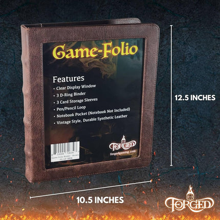 Forged Dice Co. Game-Folio PU Leather Portfolio Binder - Gaming Binder for DND Character Sheets with DND Spell Cards Organizer and Clear Front Pocket - Compatible with Dungeons and Dragons RPG - Red