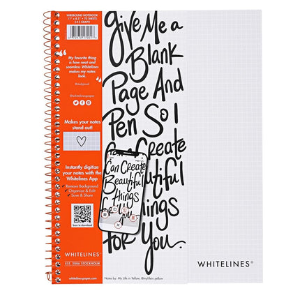 ROARING SPRING Whitelines Spiral Graph Ruled Notebook, Digitally Download Your Notes with FREE App, Premium Gray Paper, 11" x 8.5" 70 Sheets