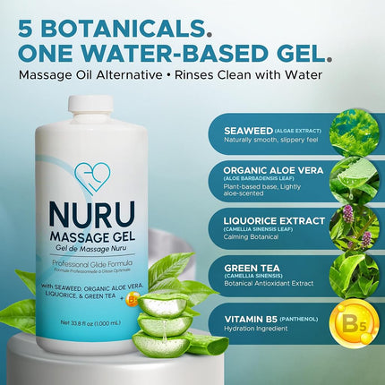 Nuru Massage Gel 1000ml Cylinder, Organic Aloe Vera & Seaweed, Water Based