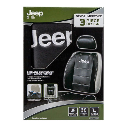 Plasticolor 008631R01 Black Jeep Logo Seat Cover with Embroidered High Contrast Stitching 3-Piece Sideless Style, Single