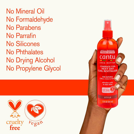 Cantu Comeback Curl Next Day Curl Revitalizer for Natural Hair with Pure Shea Butter, 12 fl oz (Pack of 3)