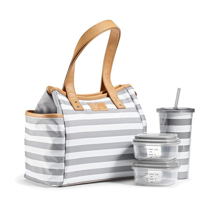 Bolsa de almuerzo Fit & Fresh para mujer, bolsa de almuerzo aislada para mujer para el trabajo, lonchera grande a prueba de fugas y resistente a las manchas para mujer con recipientes y vaso a juego, cremallera, bolsa de almuerzo Westerly, gris