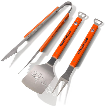 YouTheFan NFL Denver Broncos Juego de 3 piezas para barbacoa de la serie Spirit, acero inoxidable, 22" x 9"