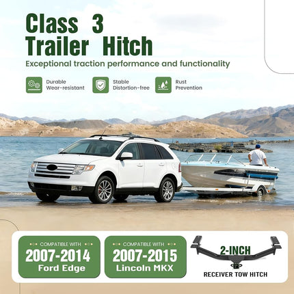 ALMULOO 2 Inch Receiver Class 3 Trailer Hitch Compatible with 2007-2015 Lincoln MKX 2007-2014 Ford Edge Black Steel Trailer Tow Hitch