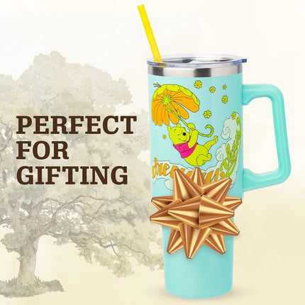 Silver Buffalo Disney Winnie the Pooh "Dreamy Days" Retro Art Stainless Steel Cup with Handle and Straw, Fits Standard Cup Holder, 1.2 l