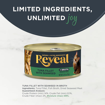 Reveal Natural Wet Cat Food Tuna with Seaweed in Broth, 24x70g Tins