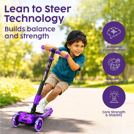 Hurtle 3-Wheeled Scooter for Kids - Wheel LED Lights, Adjustable Lean-to-Steer Handlebar, and Foldable Seat - Sit or Stand Ride with Brake for Boys and Girls Ages 1-14 Years Old