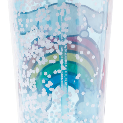 Silver Buffalo Sanrio Hello Kitty and Friends Cinnamoroll Rainbow Plastic Confetti Cold Cup with Lid and Straw, 32 Ounces
