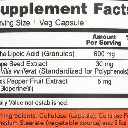 NOW Foods - Alpha Lipoic Acid 600 mg. - 60 Vegetarian Capsules