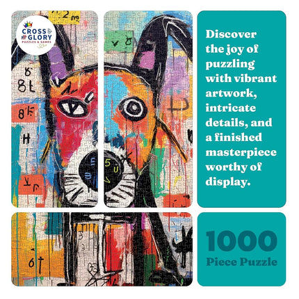 Geometric Dog Dreamscape Puzzle - 1000 Piece Abstract Art Jigsaw, Eco-Friendly, Satin Finish, Vivid Colours, Modern Home Decor, Educational Brain Game for Adults