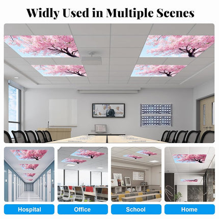 2 Pack Fluorescent Light Covers- 4 x 2 Feet Magnetic Ceiling Light Cover Room Supplies (Cherry Blossoms)