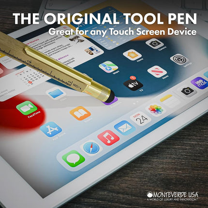 MONTEVERDE USA 9-in-1 Tool Mechanical Pencil in Brass – Hand-Machined Multifunctional Pencil with Stylus, Screwdrivers, Ruler, and Eraser – Exclusive Collection Ideal Engineers