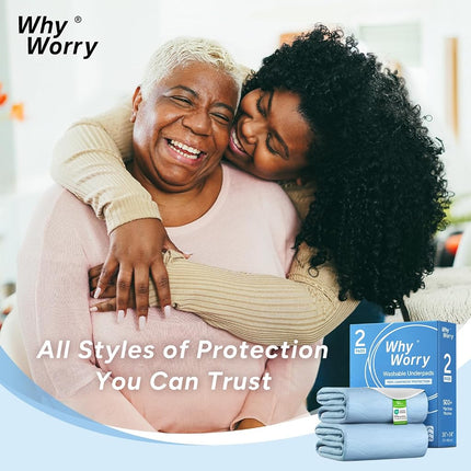 WhyWorry Washable Bed Pads for Adult Incontinence, 86x91cm, Blue, 4 Pack