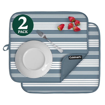 Cuisinart Dish Drying Mats for Kitchen Counter - (2) 16" x 18" Ultra Absorbent Kitchen Dish Drying Mat - Mesh Backing, Foldable, Machine Washable, Fast Drying Dish Mat (Solid Stripes)