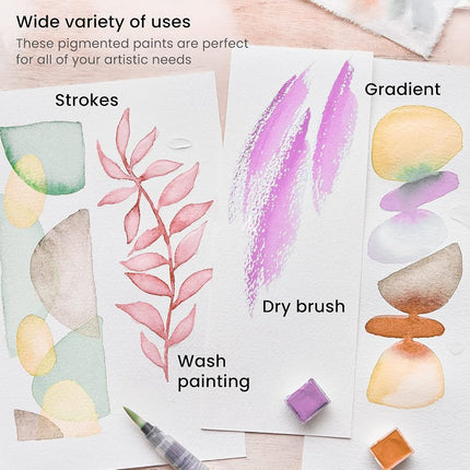 ARTEZA Watercolor Paint Set, 12 Pastel Tones Half Pans, Watercolor Set with Brush, Semi Moist Pastel Paint