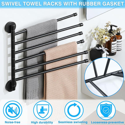 Alise Swivel Towel Rack 13.9", 6 Arm Swing Out Towel Bar, Matte Black