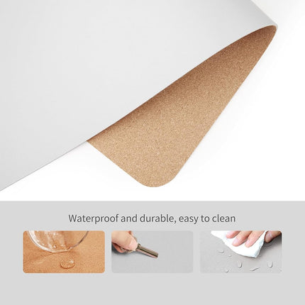 Dual-Sided Desk Pad, Natural Cork & PU Leather Large Mouse mats for Office and Home Work, Desk Protector Non-Slip, Waterproof (White, 36"x17")