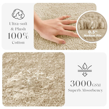 MADISON PARK SIGNATURE Splendor Reversible 100% Cotton Tufted Bathroom Rug-3000 GSM Hotel Quality Luxurious Plush High Pile Bath Mat Absorbent, Quick Dry, Shower Room Décor, 21x34, Natural