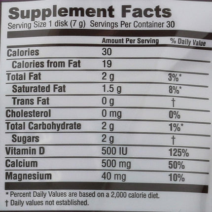 Adora Calcium Supplement Disk, Organic Dark Chocolate, 30 Count - 500 mg