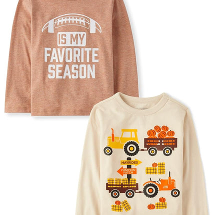 The Children's Place T-shirts à manches longues avec motifs pour bébés garçons et tout-petits, pour toutes les fêtes, multipacks, Lot de 2 T-shirts préférés « saison/balades en chariot », 3T