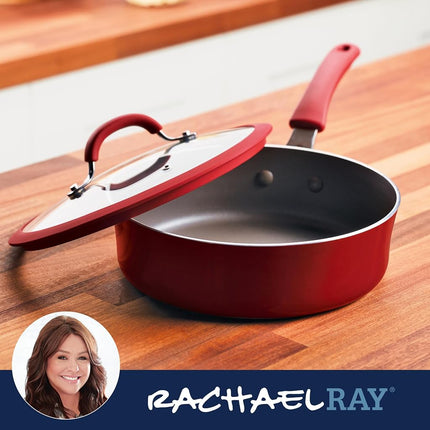 Rachael Ray Cook + Create Nonstick Sauté Pan with Lid, 3 Quart, Red