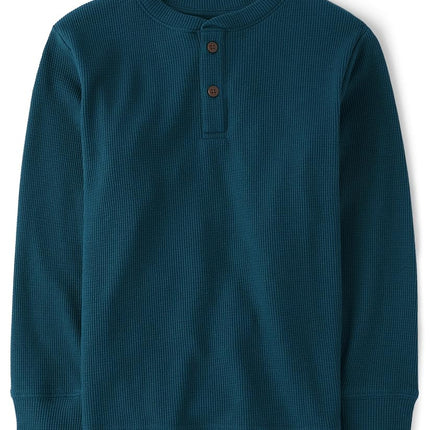 Camiseta térmica Henley de manga larga para niño The Children's Place, azul legión, talla pequeña