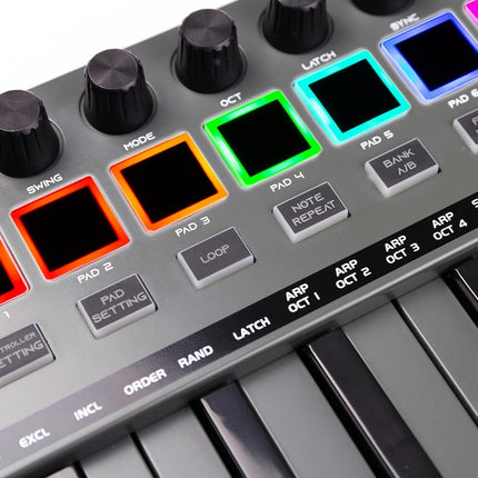 RockJam 25-Key Rechargeable USB MIDI Keyboard Controller – Mini Piano Keyboard with Velocity-Sensitive Pads, Synth Controller, Bluetooth/Wired MIDI, Arpeggiator, DAW Compatible