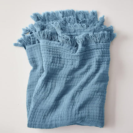Simple&Opulence Cotton Muslin Throw Blanket for Bed, Couch, Knit Woven Gauze Blanket with Tassels, Soft Lightweight Cozy Pre-Washed Breathable Farmhouse Decoration for All-Season (Dusty Blue)