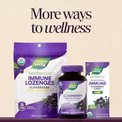 Nature's Way Sambucus Zinc Lozenges with Elderberry and Vitamin C, Honey Lemon Flavor, Gluten Free, Kosher Certified
