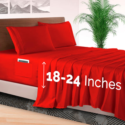 Elegant Comfort 4-Piece Bed Sheet Set - Luxury Bedding 1500 Premium Hotel Quality Microfiber, All Around Elastic 18-24 Inches Deep Fitted Sheet- Extra Deep Pocket Sheets, King, Red