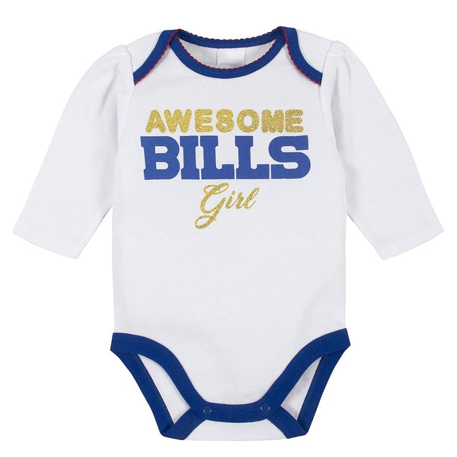 NFL 3 Pack Bodysuit Footed Pant and Cap, Pink GirlBuffalo Bills, 6-9M