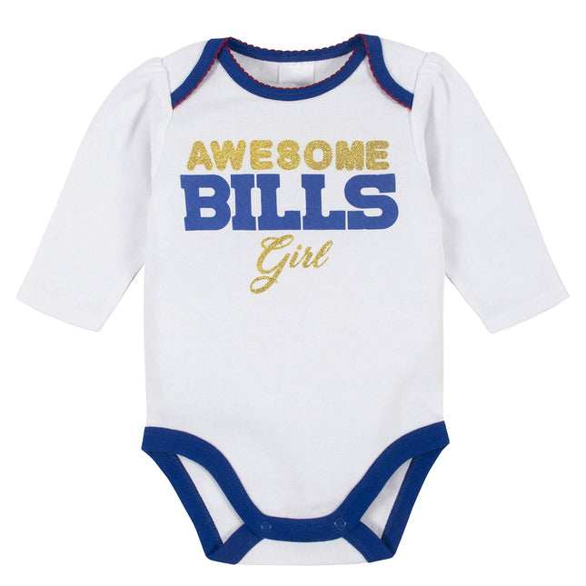 NFL 3 Pack Bodysuit Footed Pant and Cap, Pink GirlBuffalo Bills, 6-9M