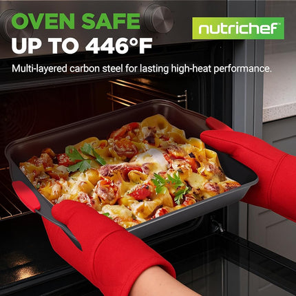 NutriChef Bakeware Set, 8 Piece Nonstick Stackable Baking Pans, Durable, Carbon Steel, Easy to Clean Bakeware, PFOA, PFOS, PTFE Free Coating, Great for Cookies, Cakes, Roasting and More