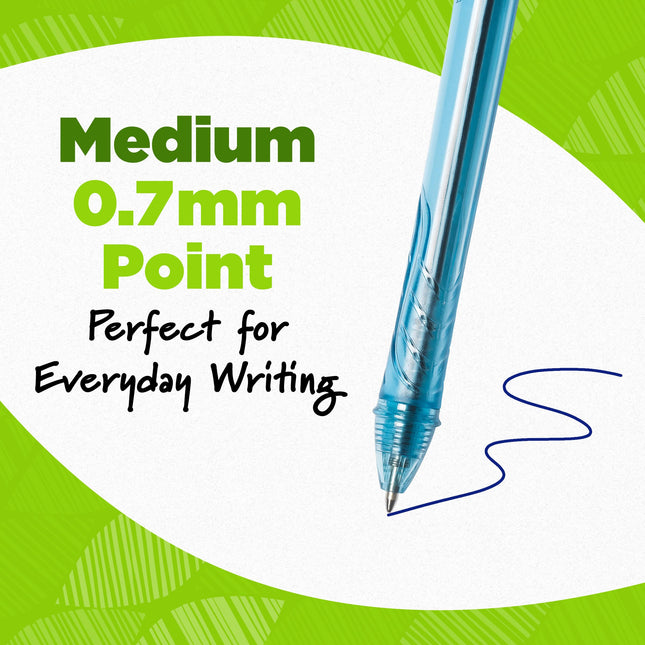 Bolígrafos de gel BIC Ecolutions Ocean-Bound Plastic, punta media (1 mm), paquete de 12 unidades, bolígrafos retráctiles de tinta azul hechos con un 78 % de plástico reciclado vinculado al océano, excluyendo el cartucho de tinta