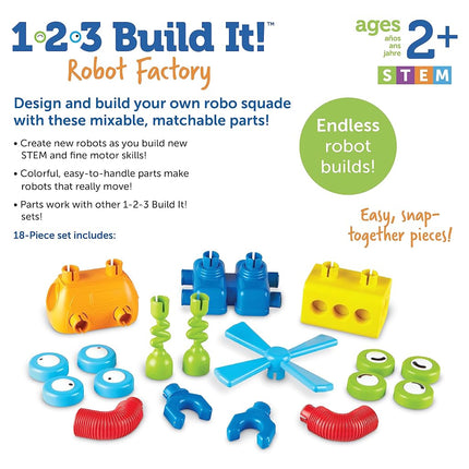 Learning Resources 1-2-3 Robot Factory, Fine Motor Toy, Robot Building Set, Ages 2+