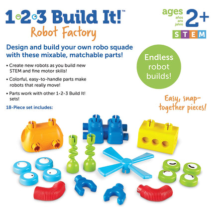 Learning Resources 1-2-3 Robot Factory, Fine Motor Toy, Robot Building Set, Ages 2+